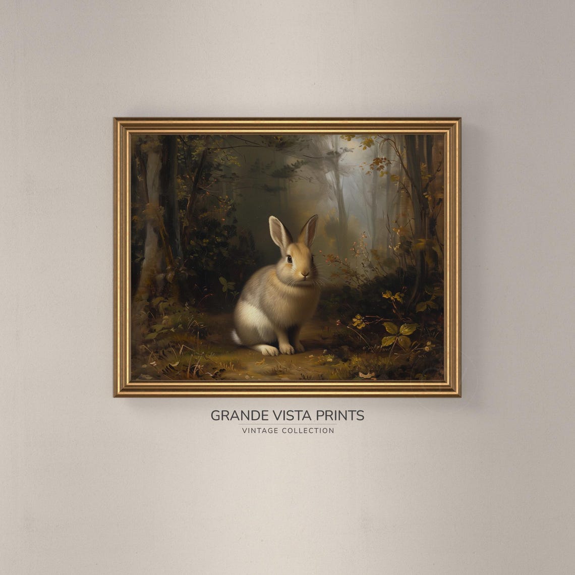 Rabbit Sitting in Dark Misty Forest Clearing Vintage Art Poster - Image 3