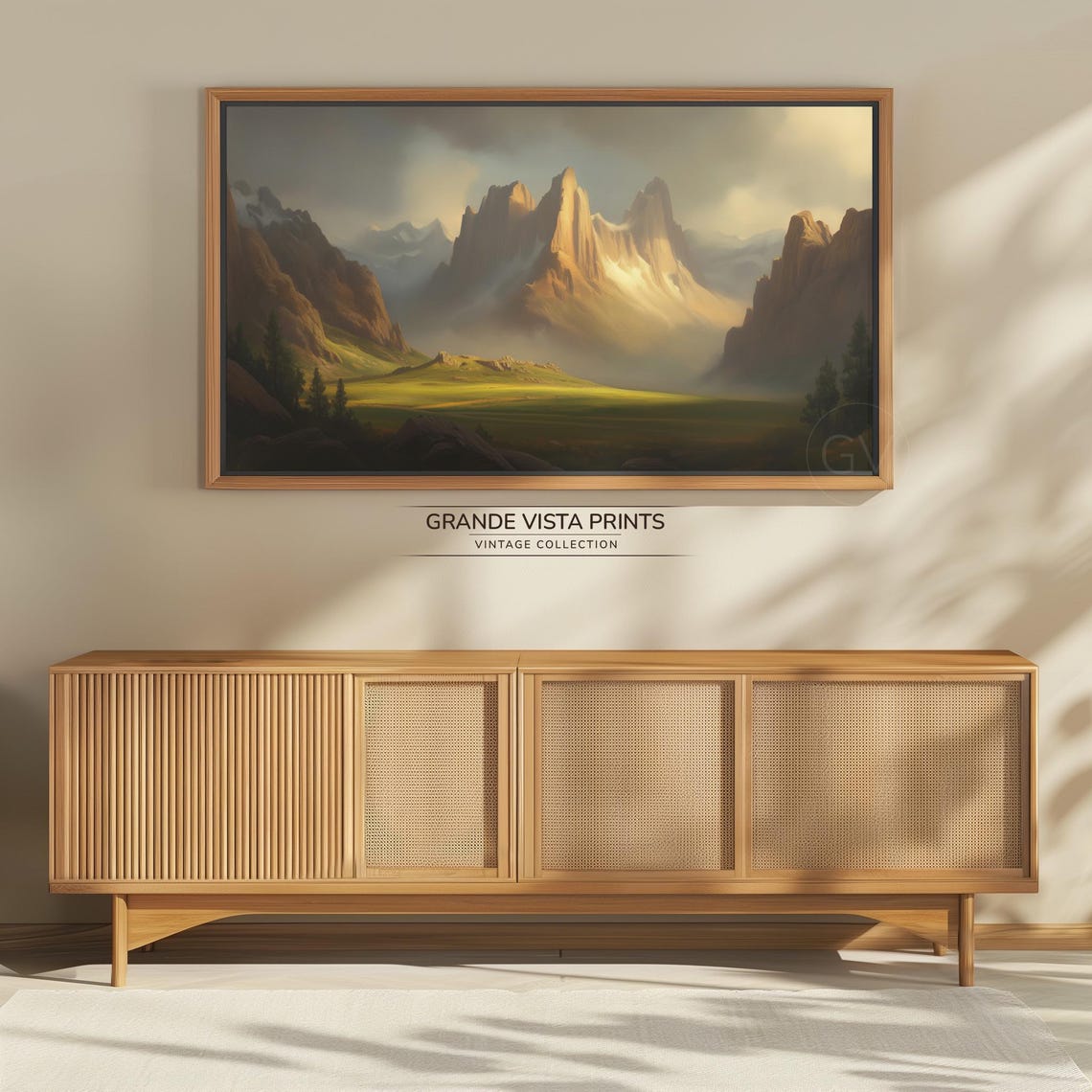 Golden Mountain Peaks Green Valley Dramatic Vintage Landscape Poster - Image 4