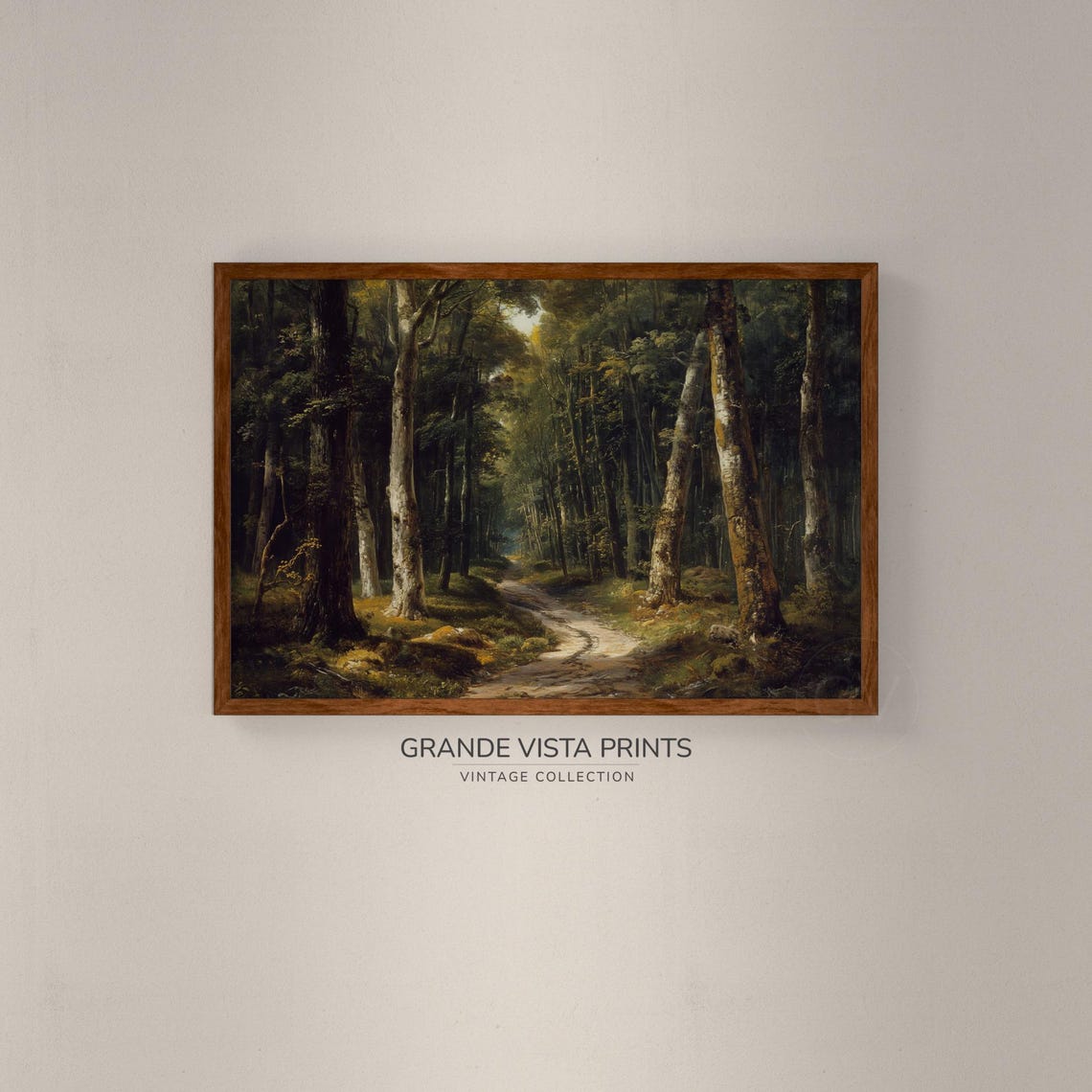 Deep Forest Path Tall Trees Sunlit Trail Vintage Woodland Art Poster - Image 2