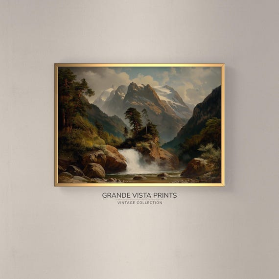 Moutain Waterfall Landscape Painting Waterfall Painting Wall Art Instant Waterfall Artwork Gv4221