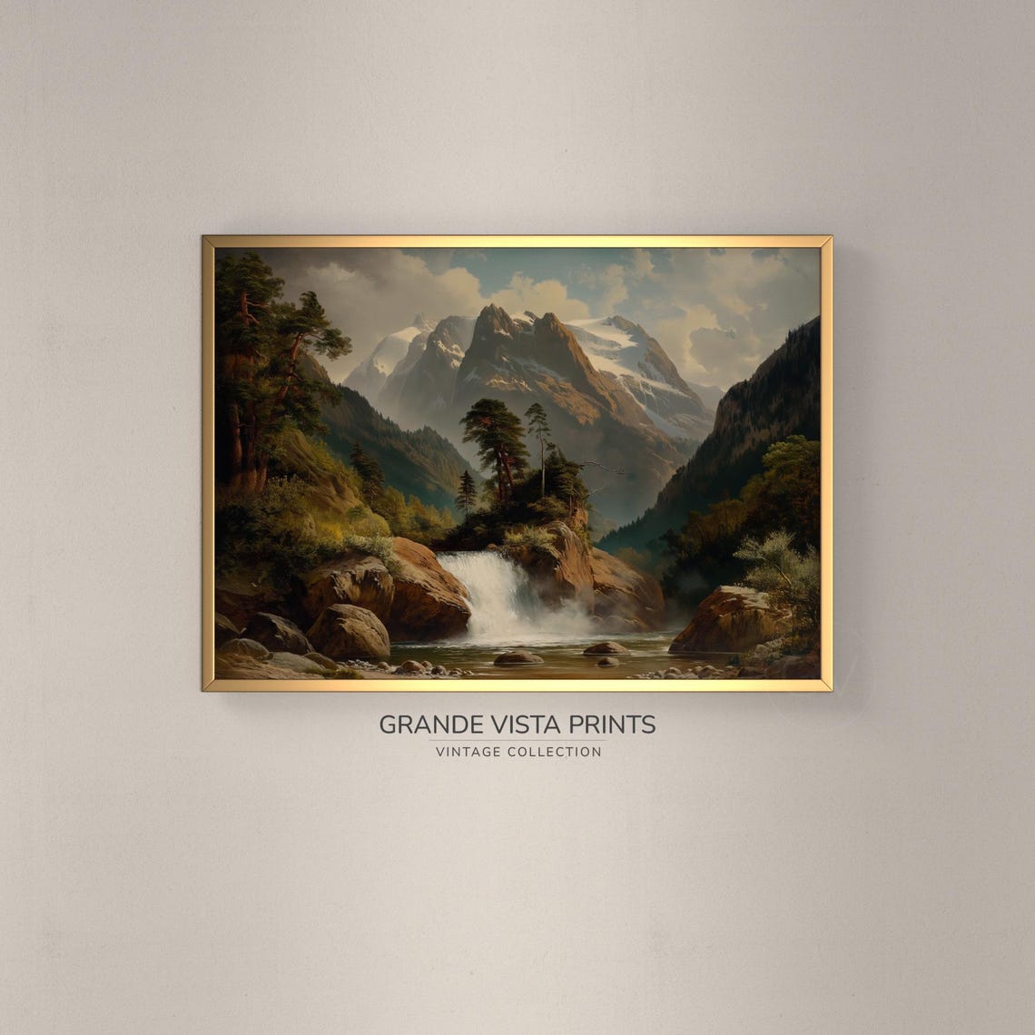 Moutain Waterfall Landscape Painting Waterfall Painting Wall Art Instant Waterfall Artwork Gv4221