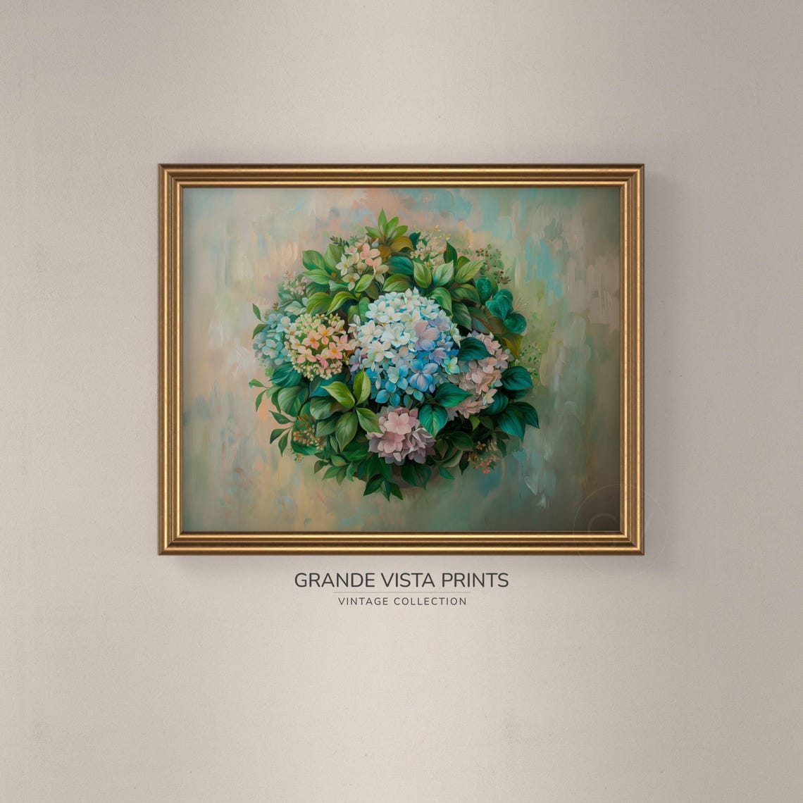Blue Pink White Hydrangea Cluster Painterly Mint Floral Wall Poster - Image 3