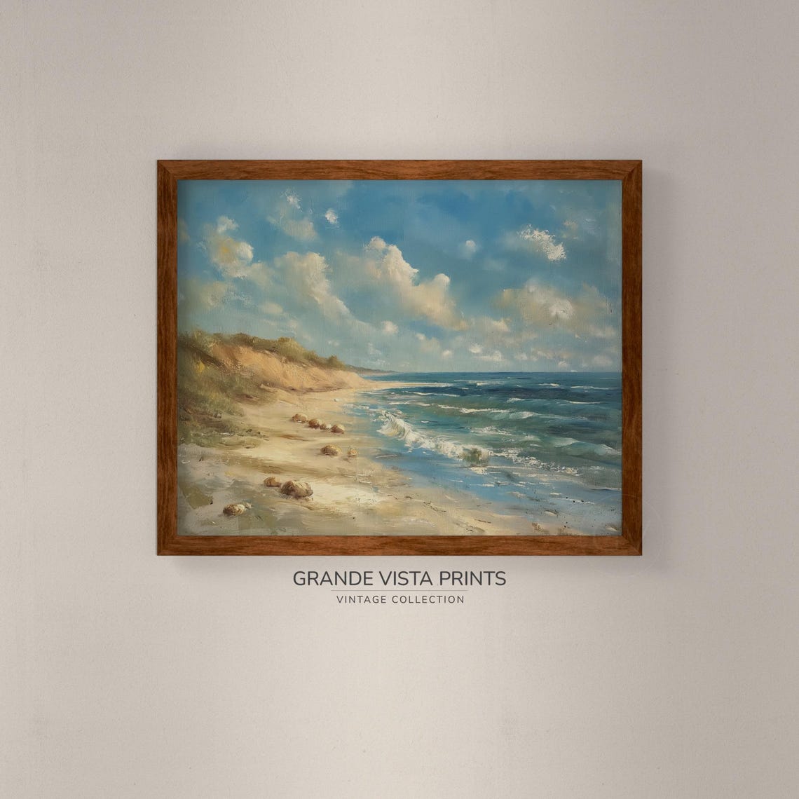 Sunny Summer Shore Sandy Beach Ocean Waves Vintage Seascape Art Poster - Image 4
