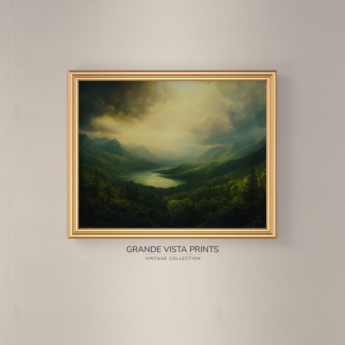 Moody Mountain Lake Valley Dusk Dark Pine Forest Vintage Poster - Image 3
