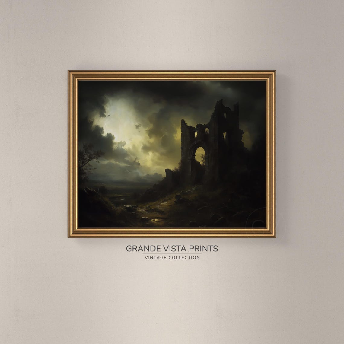 Spooky Castle Ruin Dark Storm Clouds Halloween Night Landscape Print - Image 3