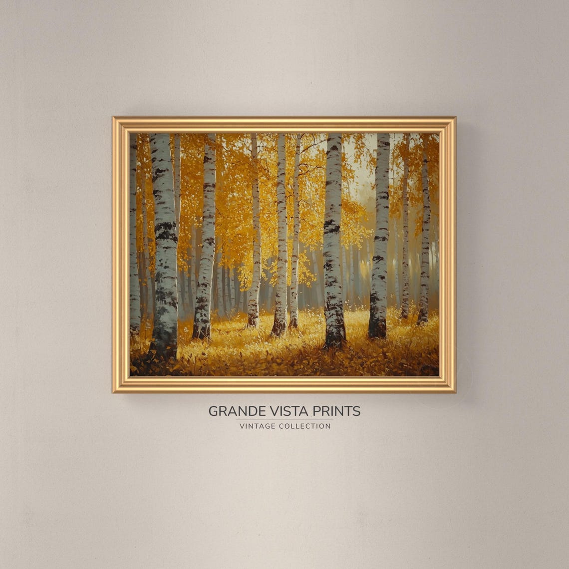 Golden Birch Grove Sunlit Grass Warm Autumn Vintage Forest Poster - Image 3