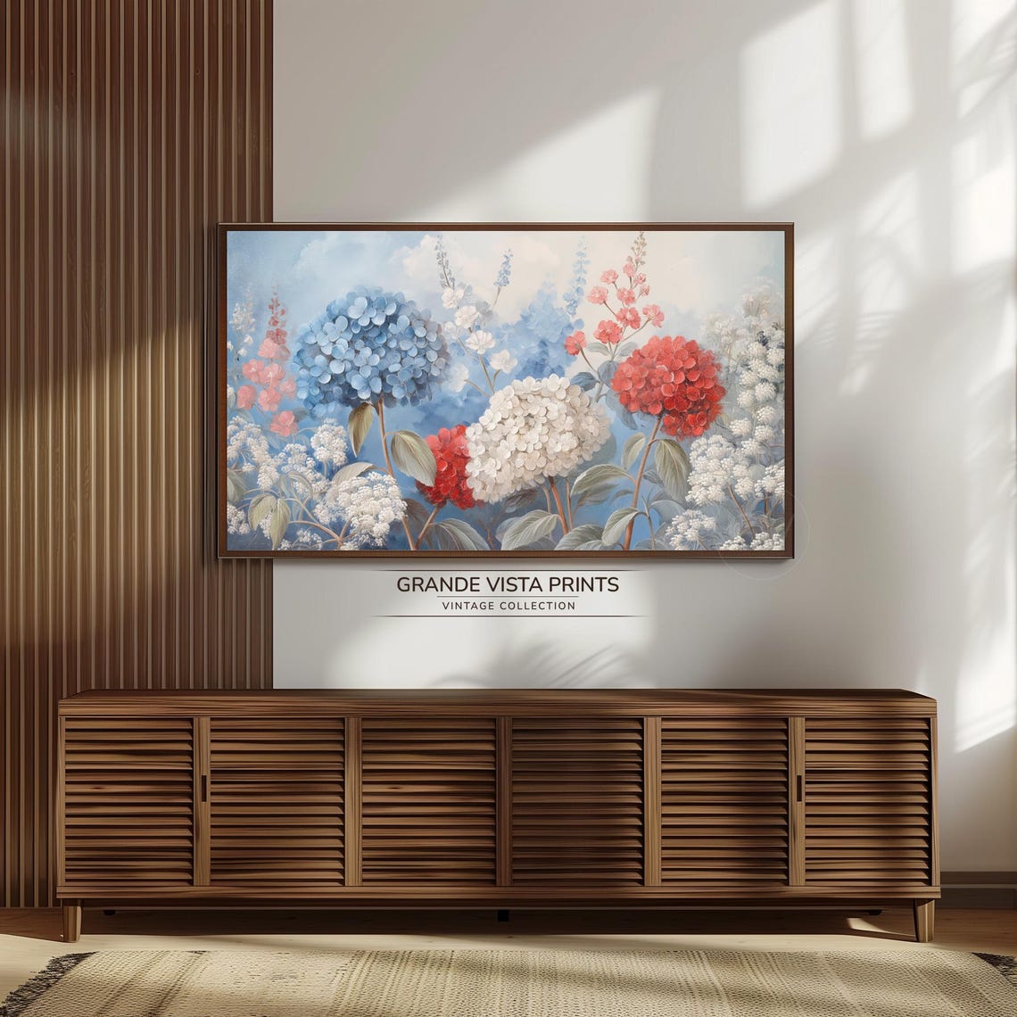 Tricolor Flower Frame Tv Art Cool Tone Flower Painting Red Flower Wallpaper Blue Flower Still Life Floral Wallpaper Gv4266 - Image 3