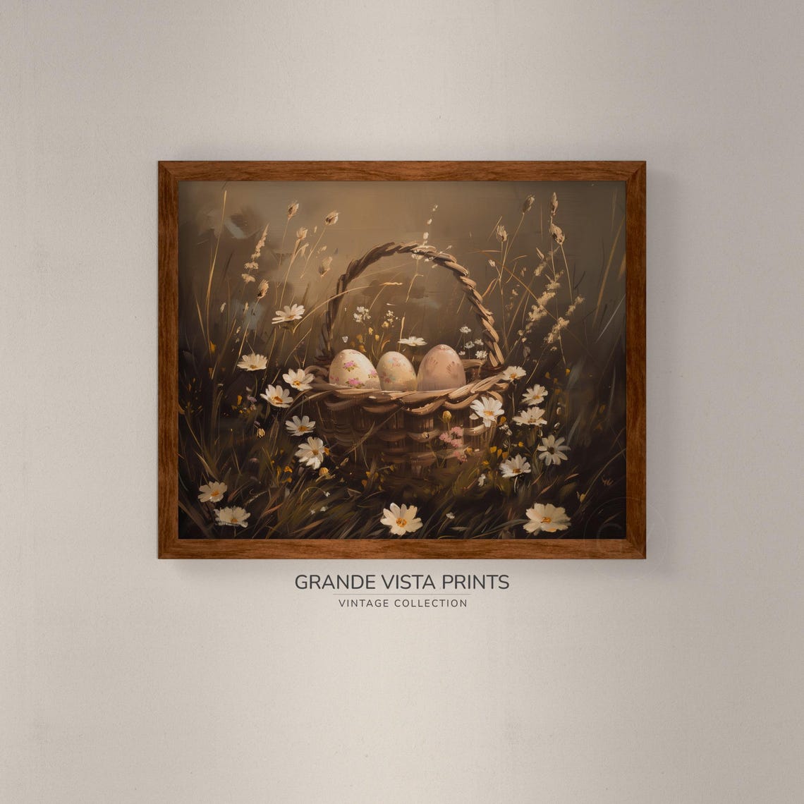 Easter Basket Decorated Eggs Among Daisies Moody Spring Poster - Image 4