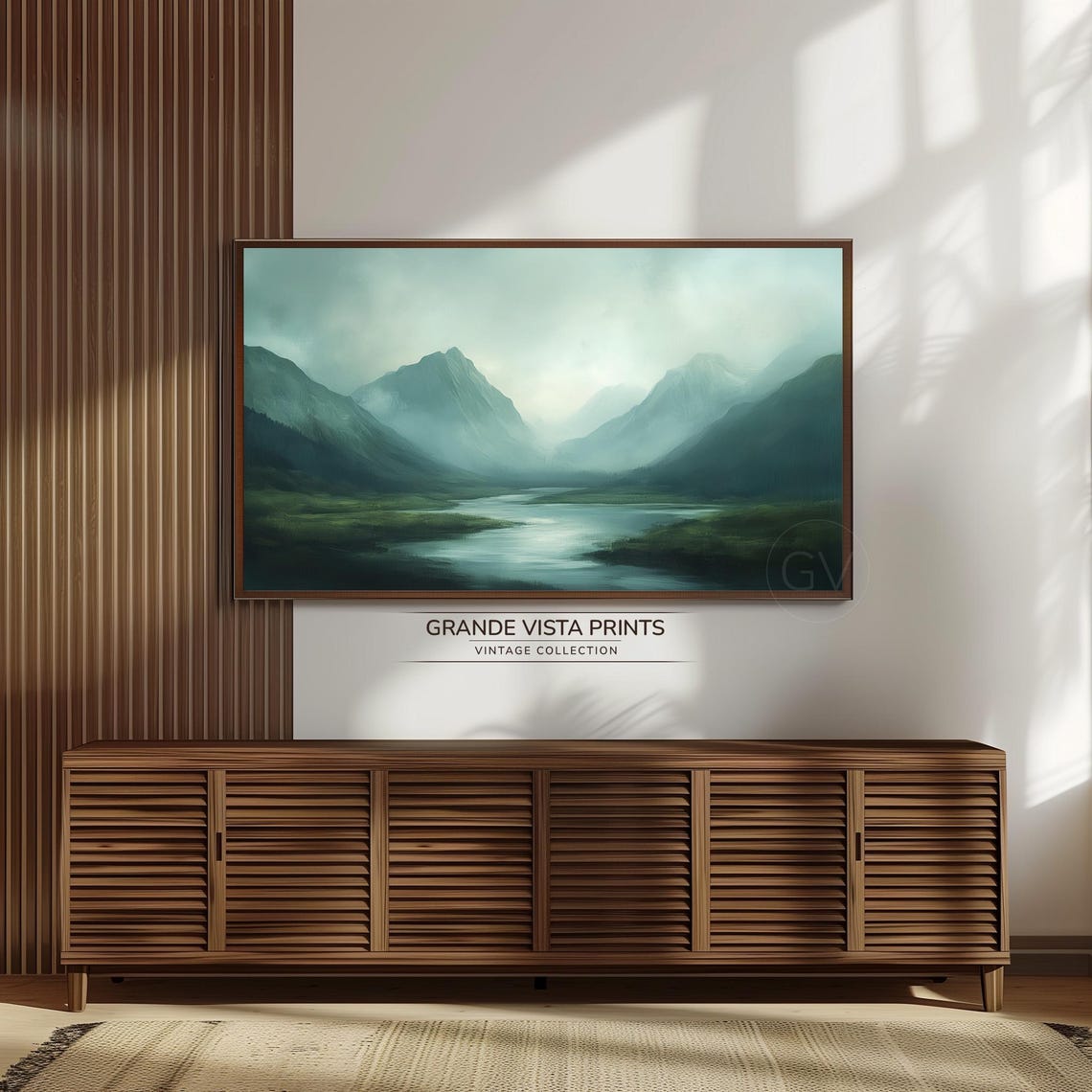 Misty Green Mountain Pass River Valley Panoramic Fog Landscape Poster - Image 3