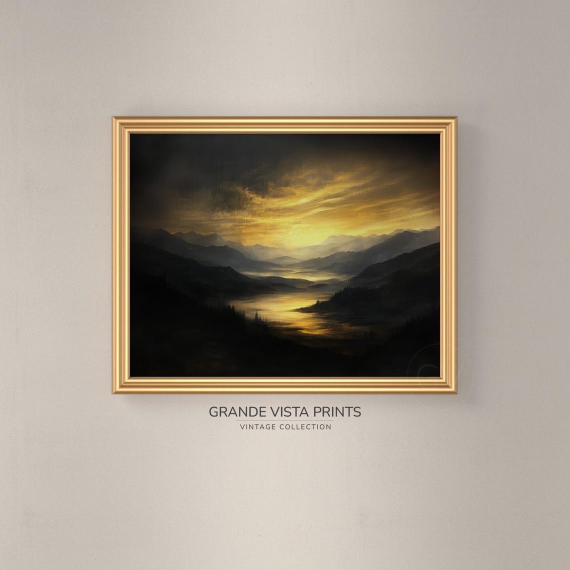 Dark Mountain Valley Landscape Wall Art Dark River Landscape Painting Gv4562 - Image 3