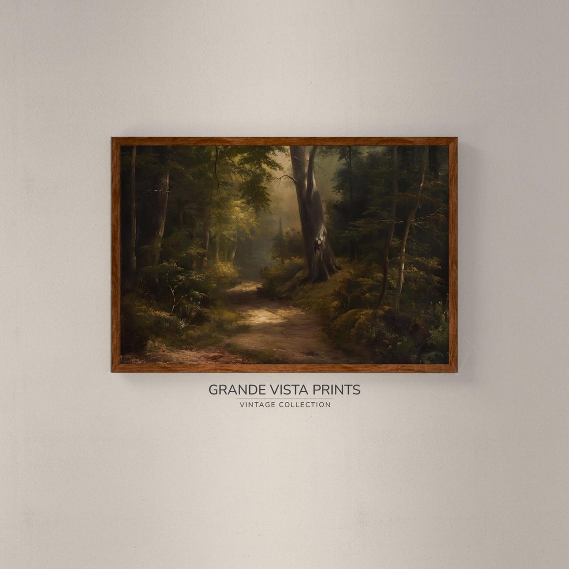 Dark Misty Forest Path Vintage Moody Woodland Painting Wall Art Poster - Image 2