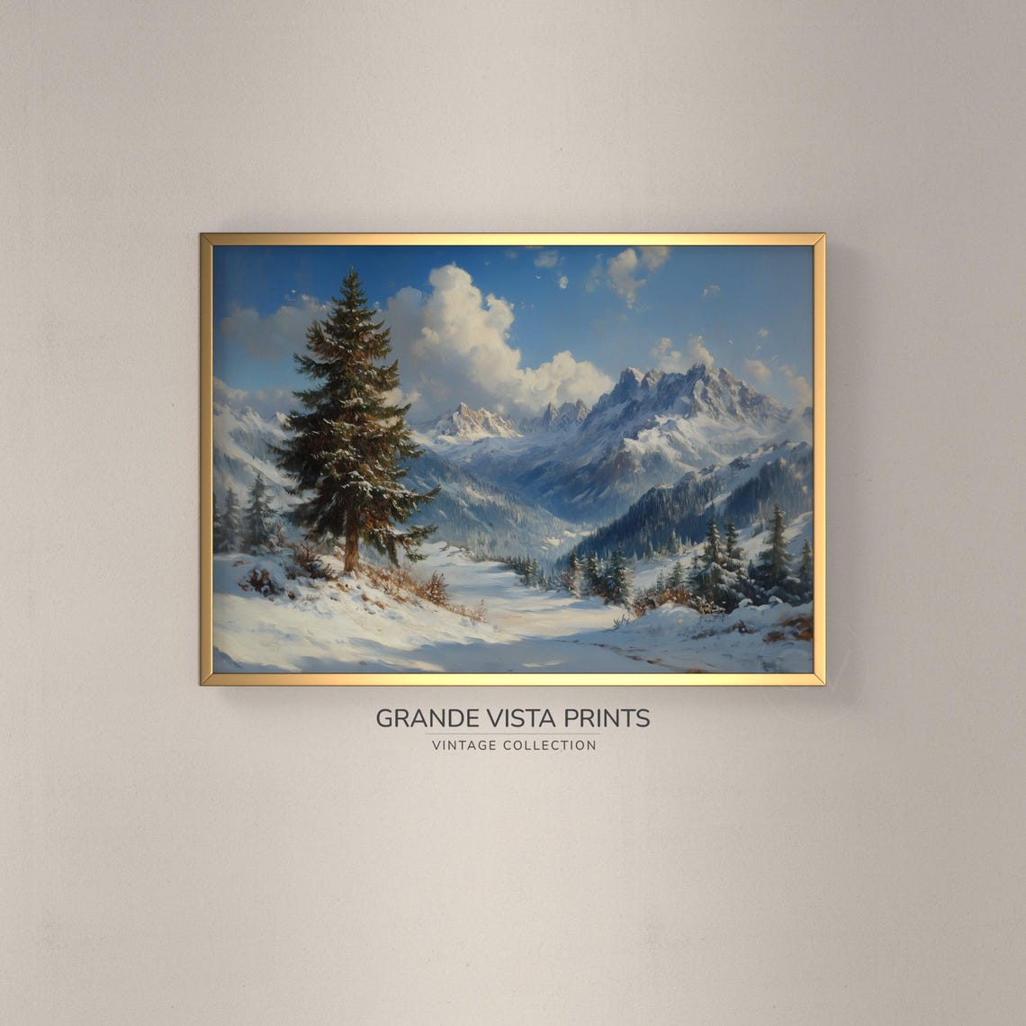 Alpine Valley Bright Blue Sky Snowy Peaks Winter Landscape Poster