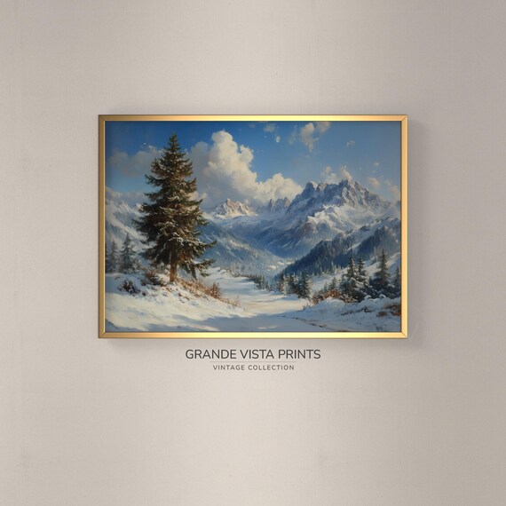 Winter Mountain Landscape Wall Art Winter Forest Landscape Artwork Winter Mountain Landscape Painting Gv4752