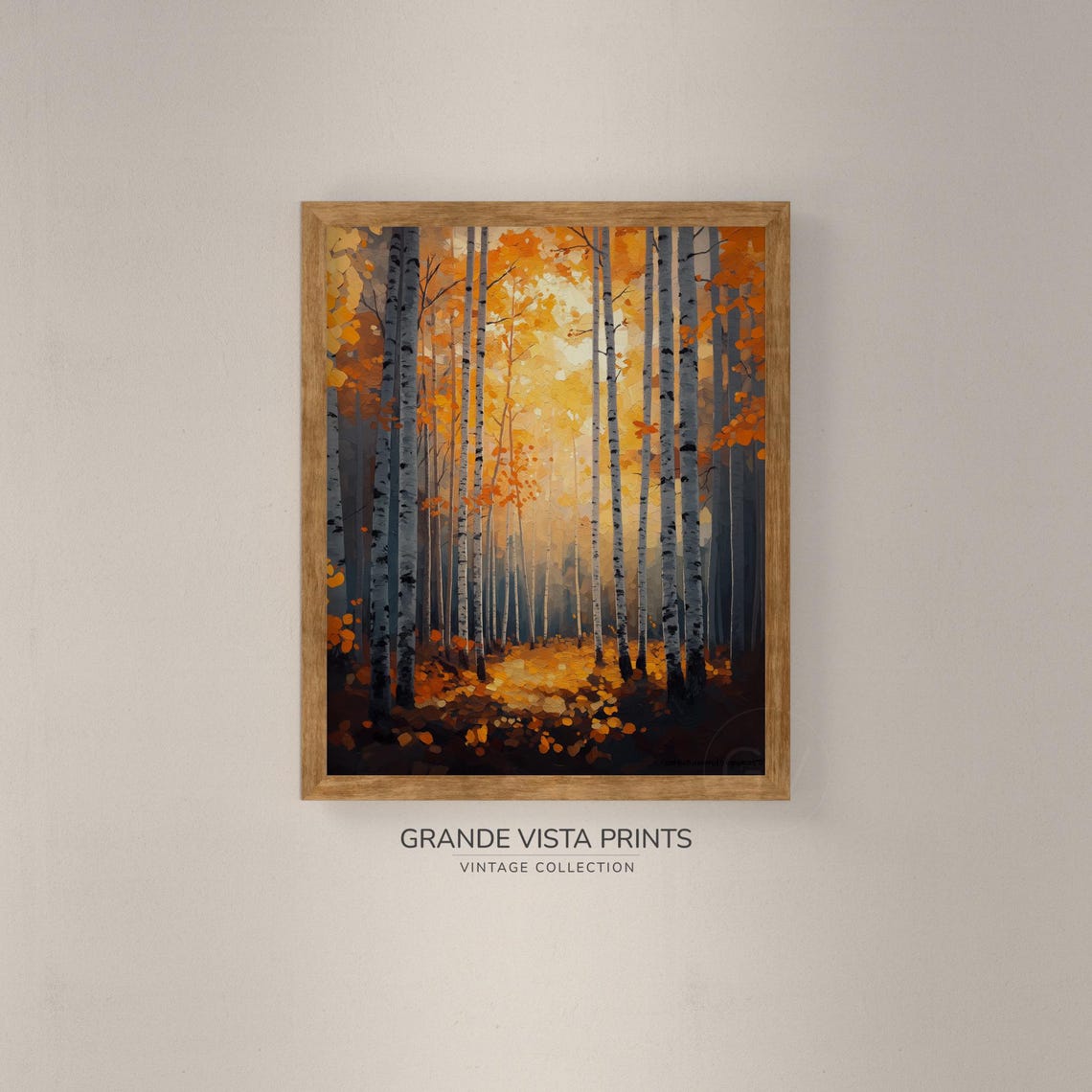 Golden Birch Forest Portrait Glowing Canopy Fall Vintage Wall Art - Image 4