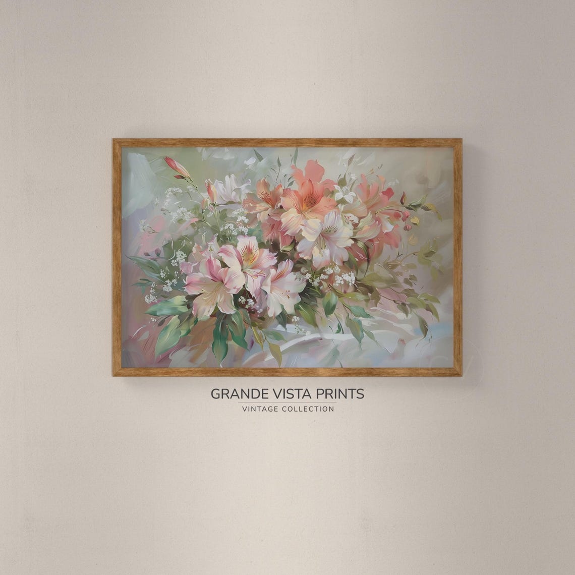 Pink White Lily Floral Bouquet Soft Pastel Vintage Still Life Art - Image 2