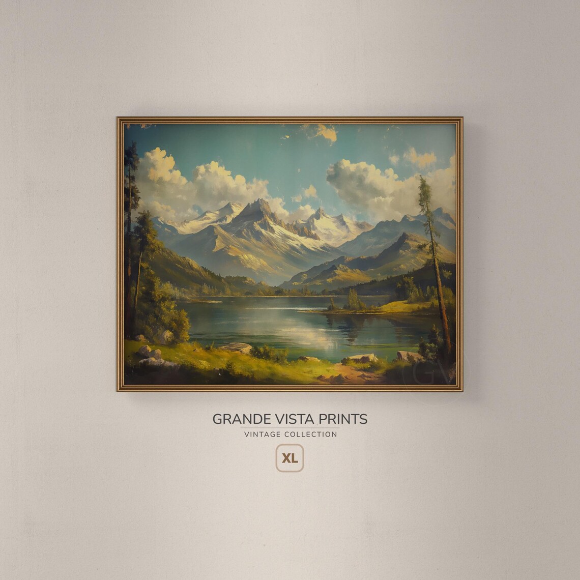 Spring Mountain Lake Landscape Painting Art Print - Image 3