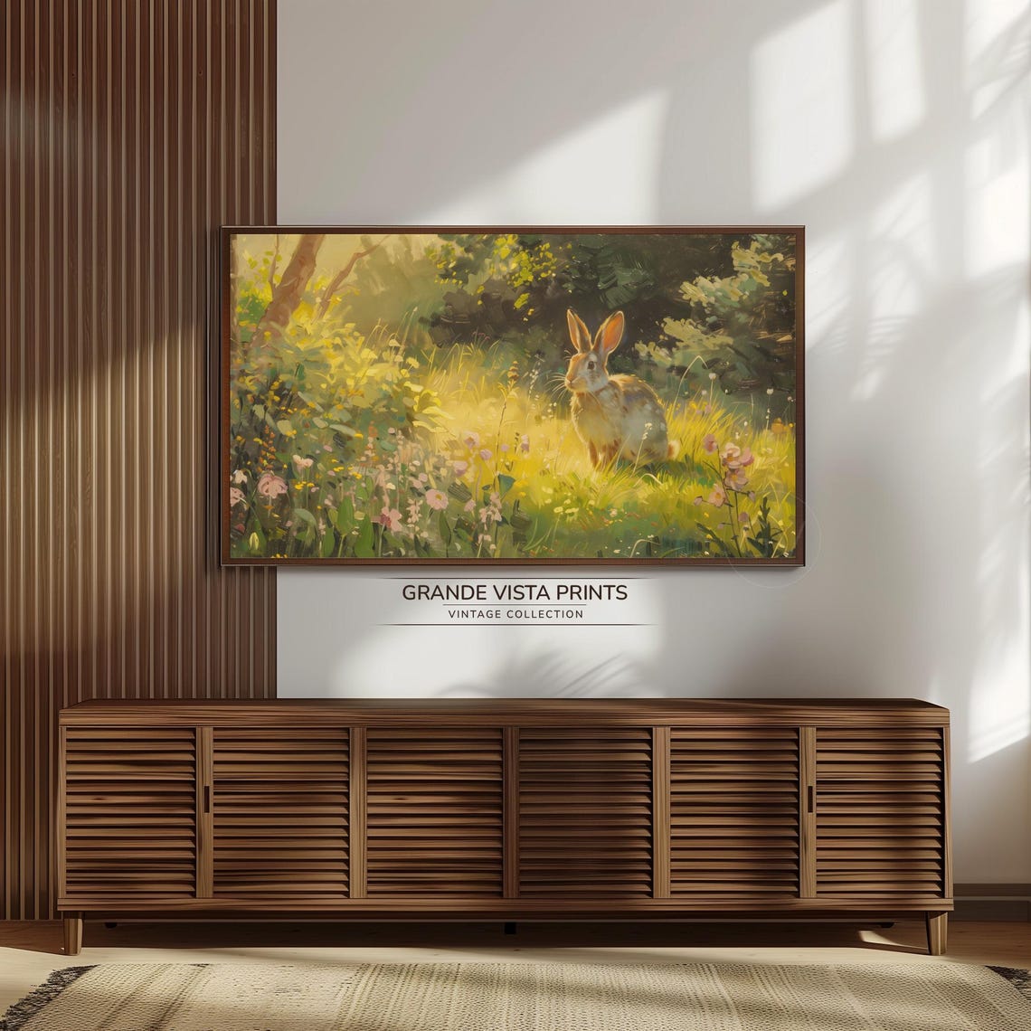 Rabbit in Sunlit Wildflower Meadow Dappled Forest Light Poster - Image 3