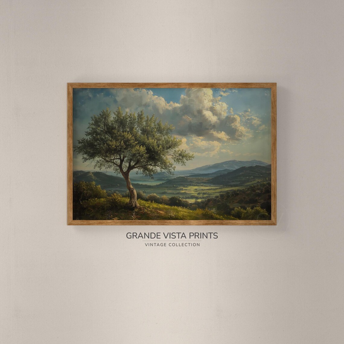 Hilltop Olive Tree Landscape Painting, Art Print - Image 2