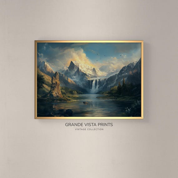 Mountain Landscape Painting Spring Mountain Lake Valley Mountain Art Print Gv4008