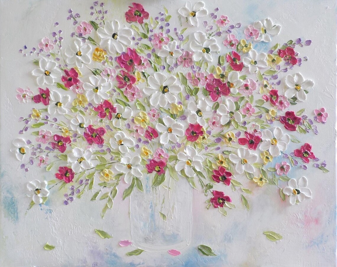 Custom Whimsical Rose Floral Oil Impasto Art Print - Image 5
