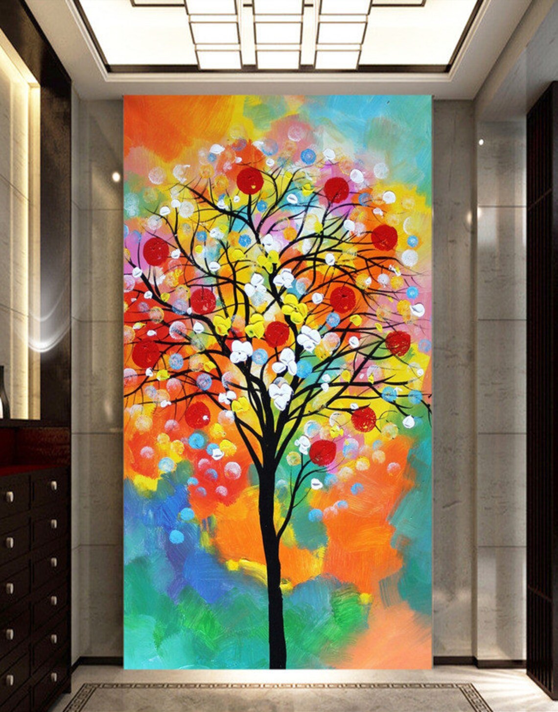 Colorful Rainbow Tree Of Life On Vivid Abstract Oil Paint Poster - Image 3