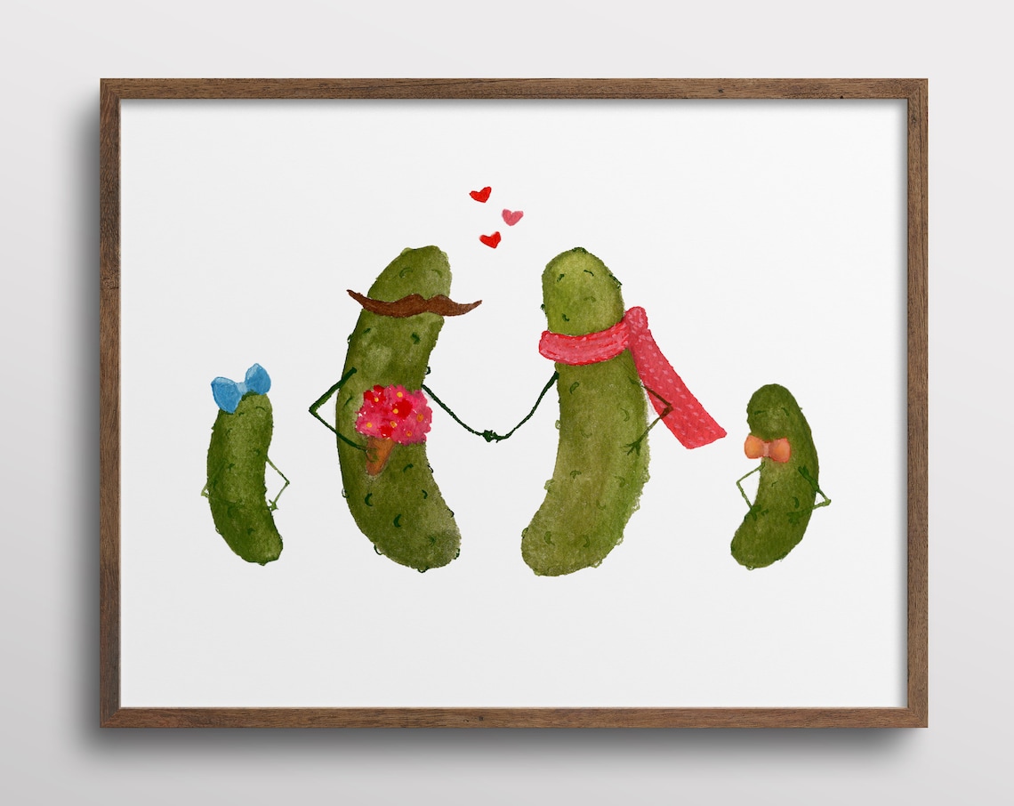 Whimsical Pickle Family With Mustaches Art Print