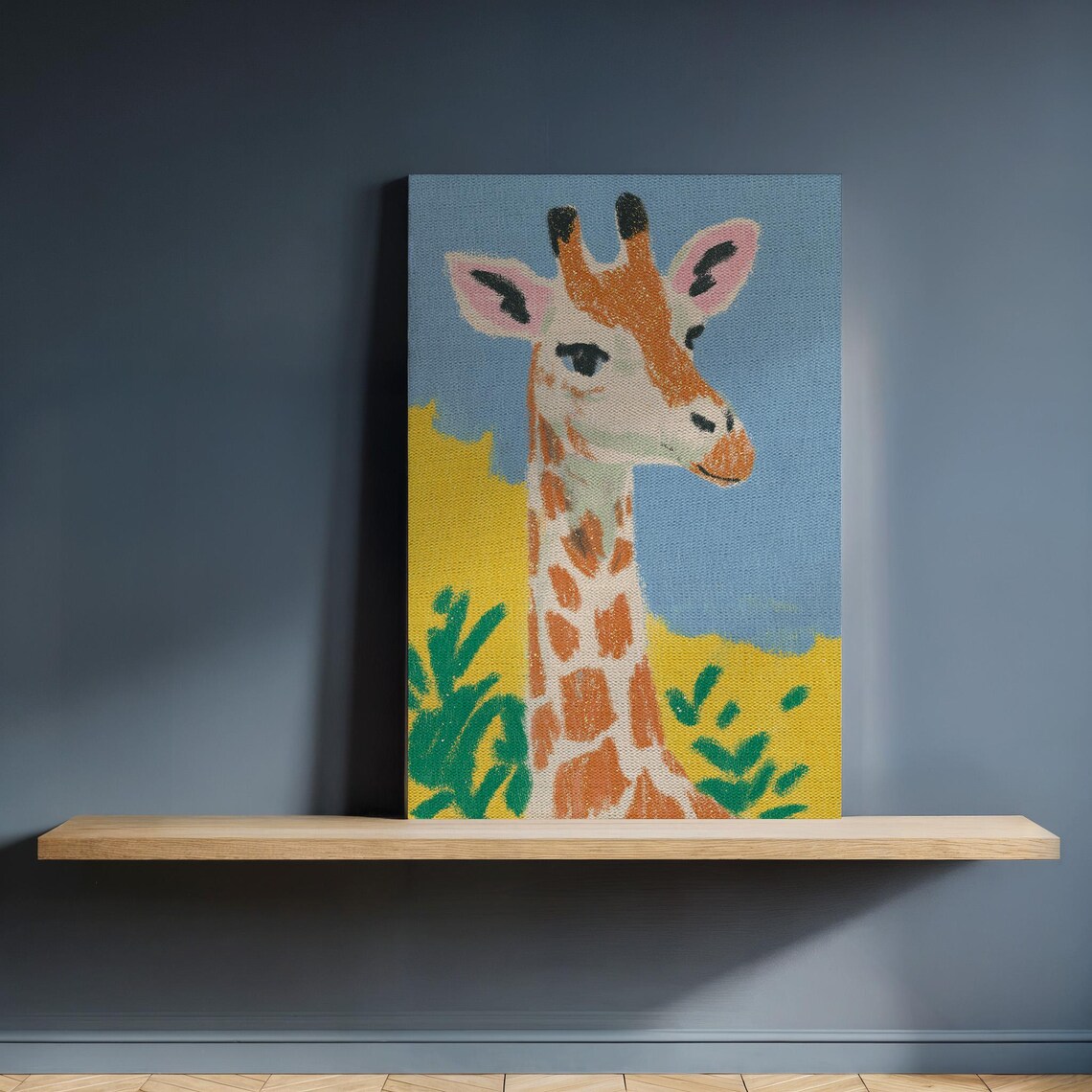 Whimsical Giraffe Portrait Painting Bright Kids Room Wall Art