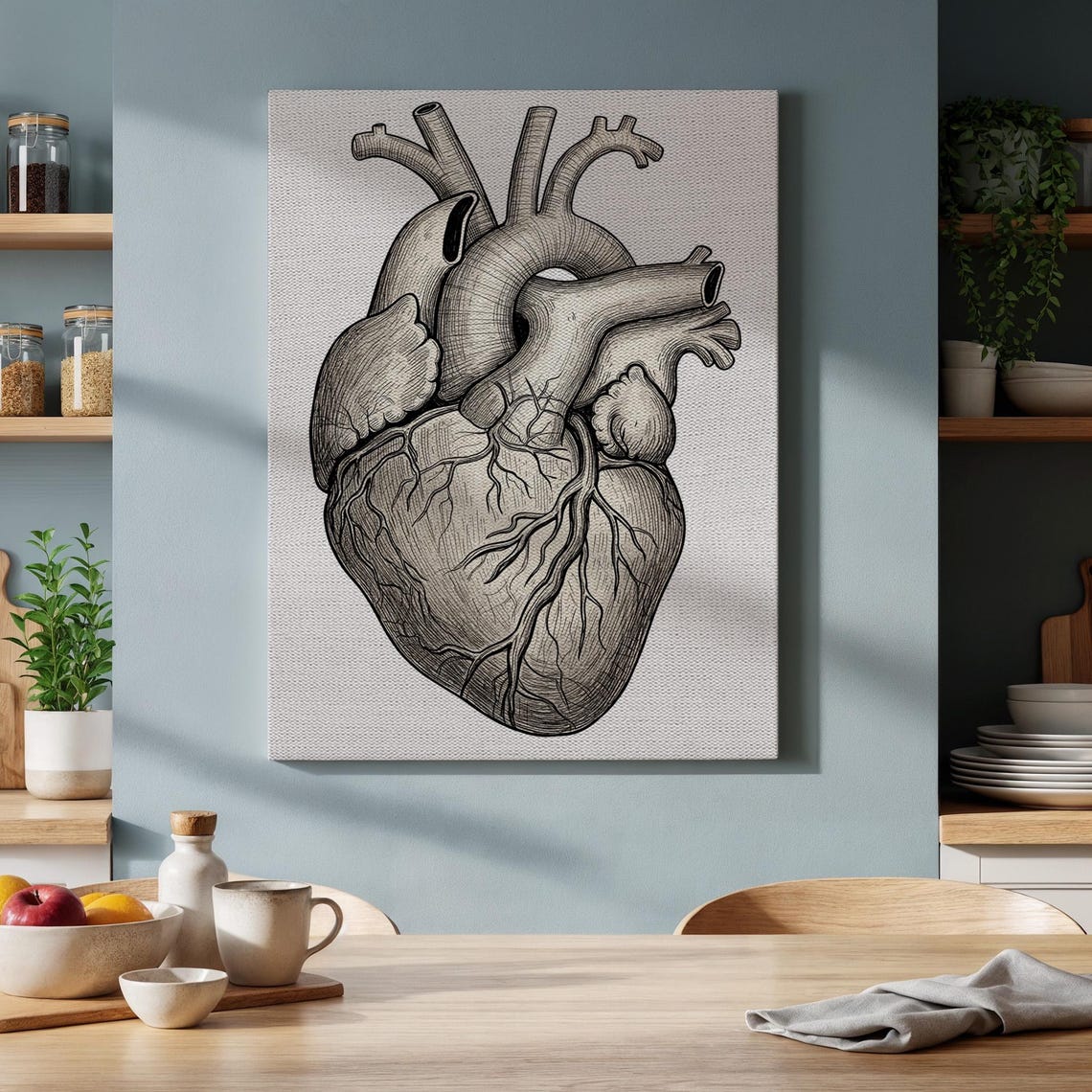 Vintage Anatomical Heart Engraving Medical Illustration Print
