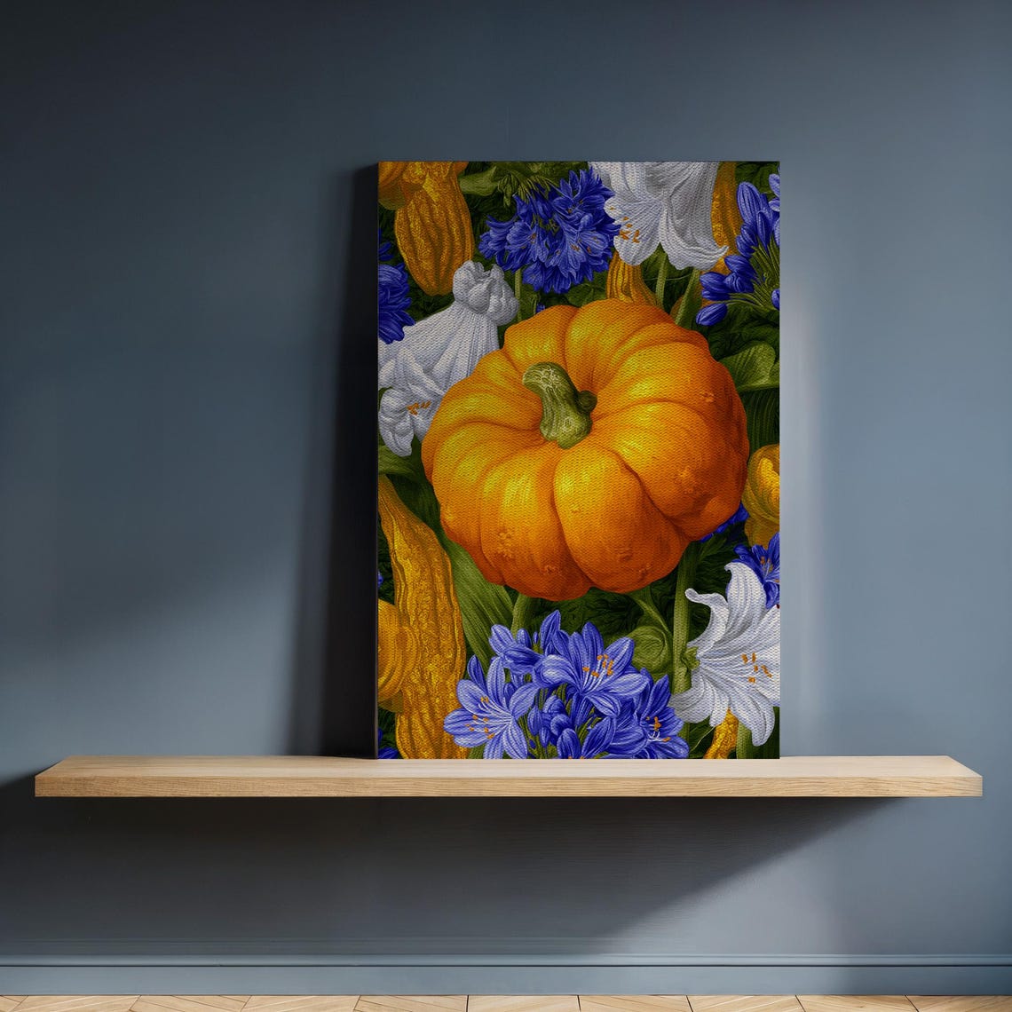 Orange Pumpkin Floral Still Life Canvas Vibrant Botanical Wall Art