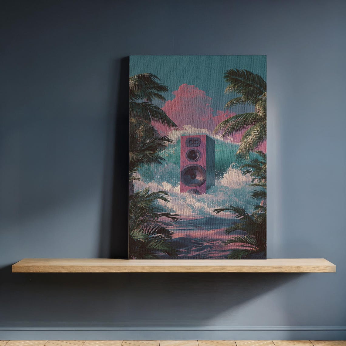 Vaporwave Speaker Ocean Canvas Retro Palm Tree Sunset Wall Art