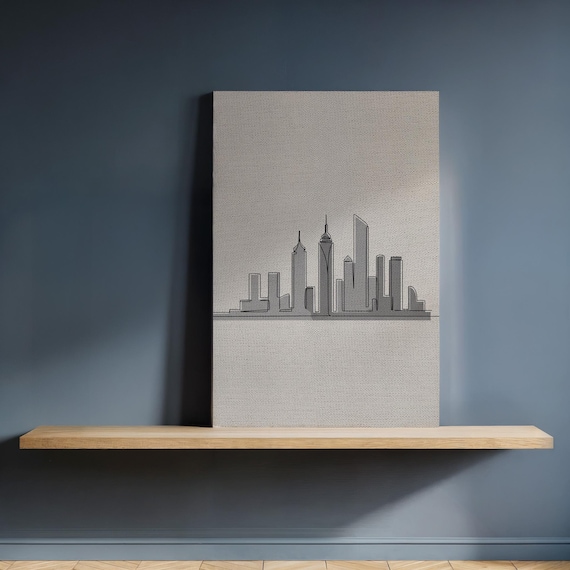 City Skyline Line Art Canvas Modern Black Urban Outline On Beige Framed Architectural Wall Decor For Loft Living And Contemporary Spaces