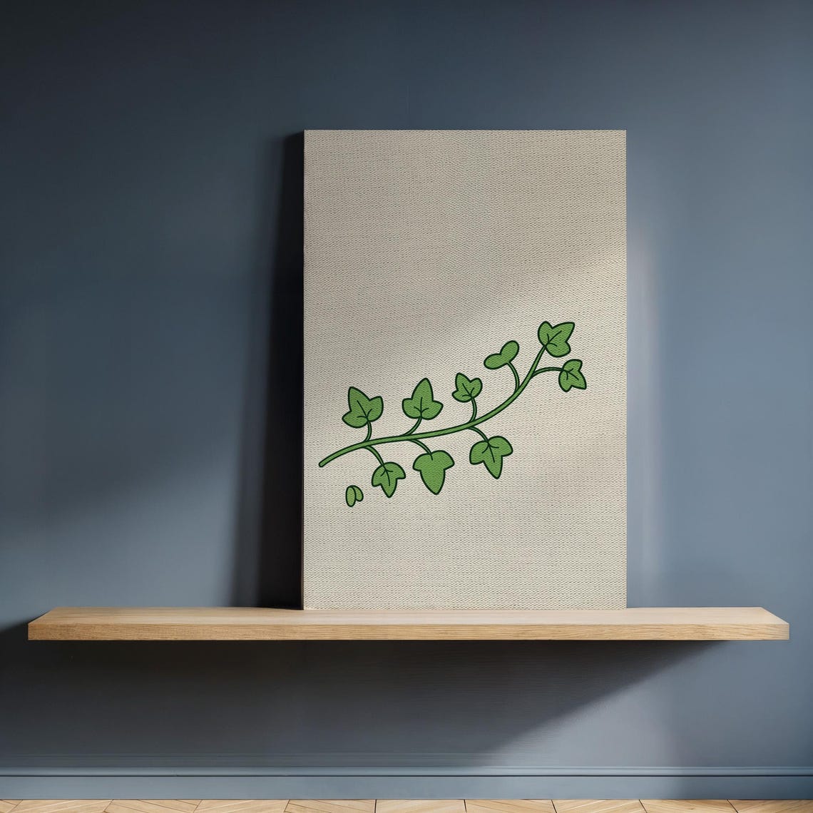 Framed Minimalist Ivy Canvas Wall Art Botanical Green Vine Illustration On Beige Background Natureinspired Modern Print For Calm Interiors