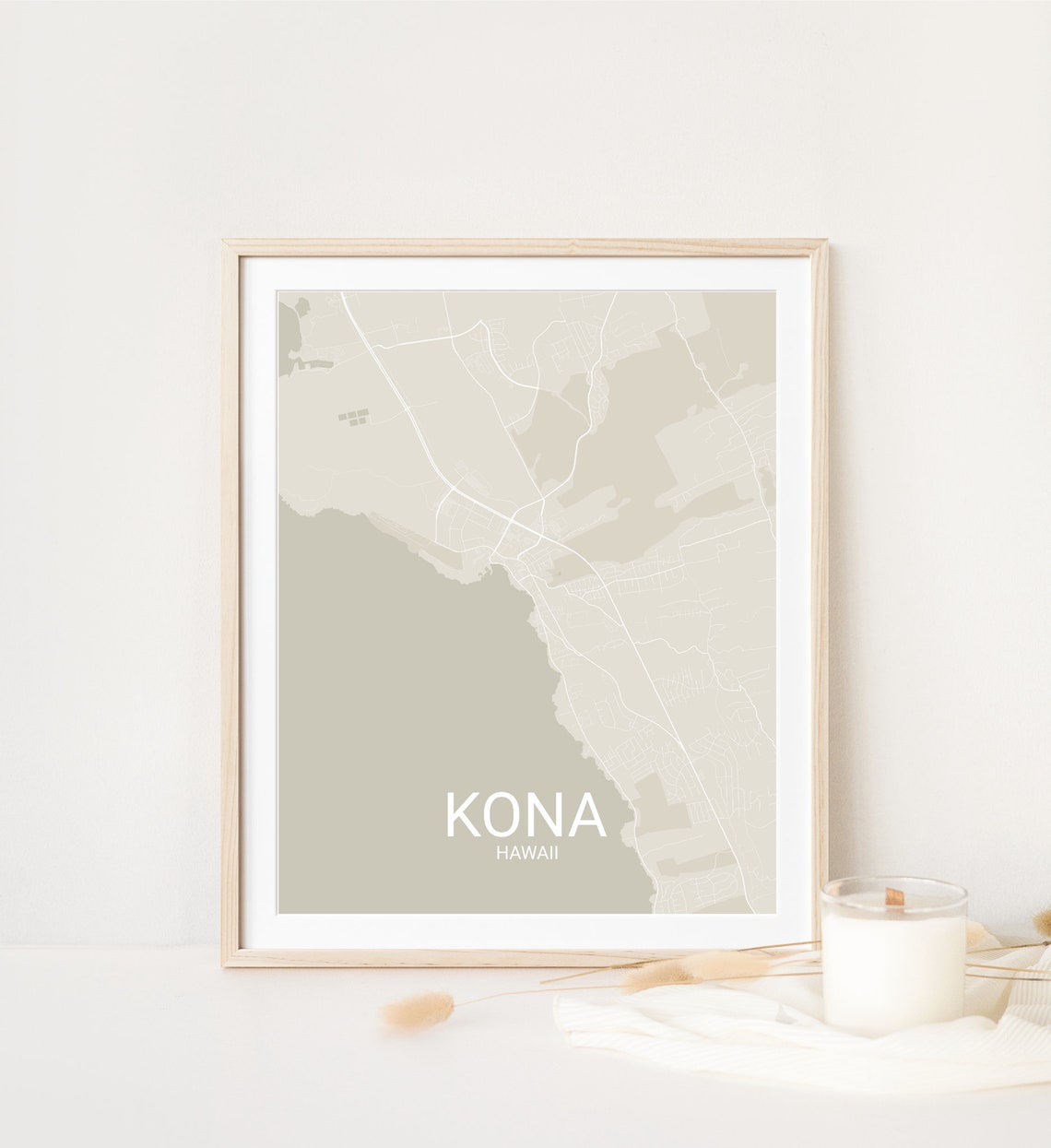 Kona Hawaii City Street Map Beige Neutral Modern Cartography Poster
