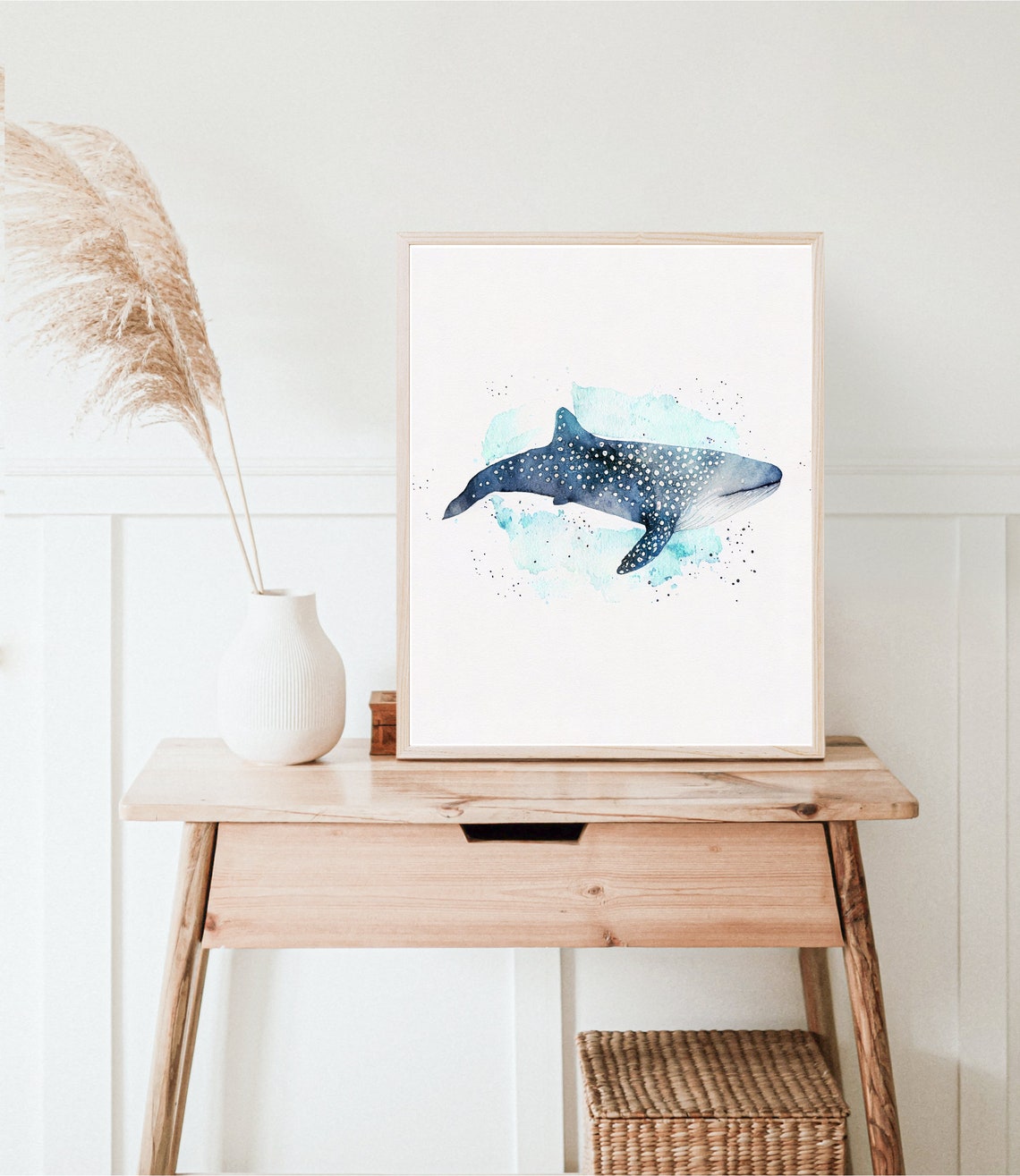 Whale Shark Watercolor Art Minimalist Blue Ocean Animal Wall Poster - Image 3