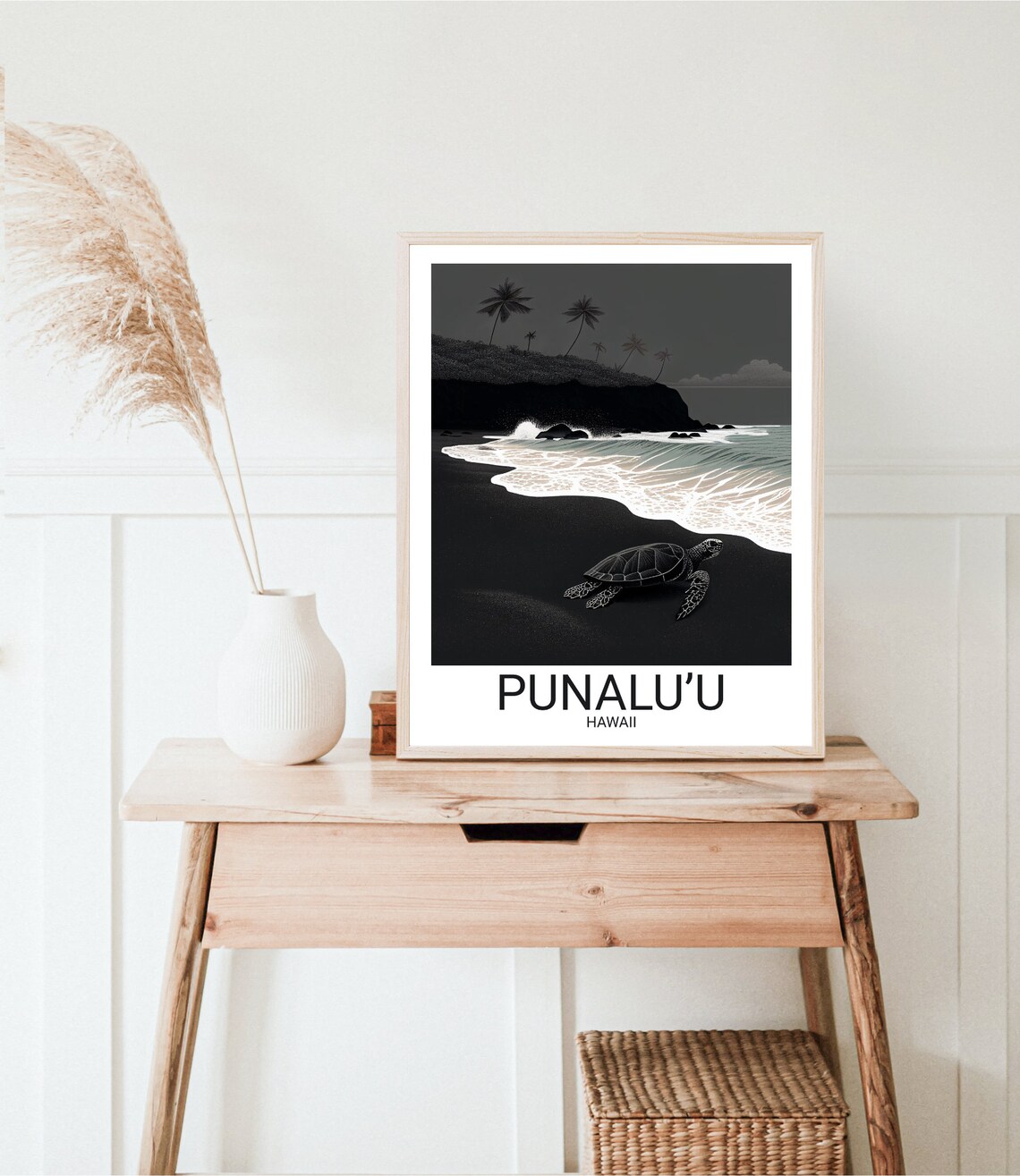 Punaluu Hawaii Black Sand Beach Sea Turtle Night Travel Poster - Image 3