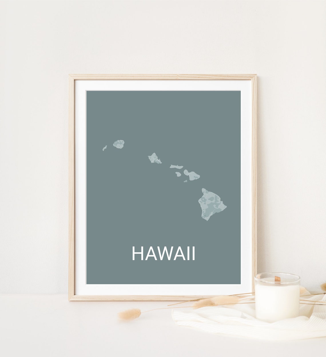 Hawaii Islands Minimalist Map Silhouette Modern Sage Wall Poster