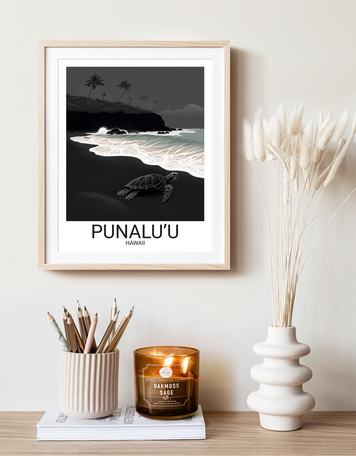 Punaluu Hawaii Black Sand Beach Sea Turtle Night Travel Poster - Image 2