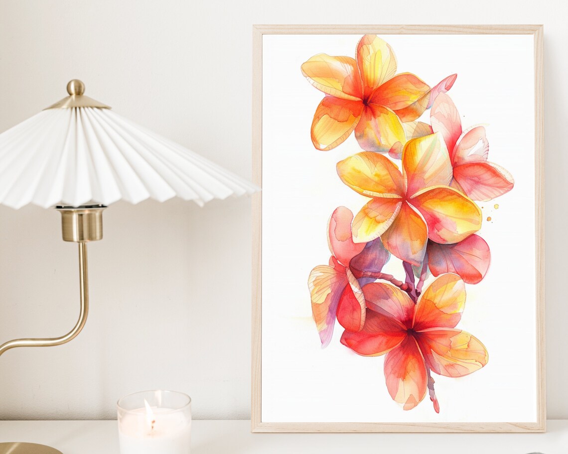 Plumeria Watercolor Art Print, Boho Hawaii Flower - Image 3