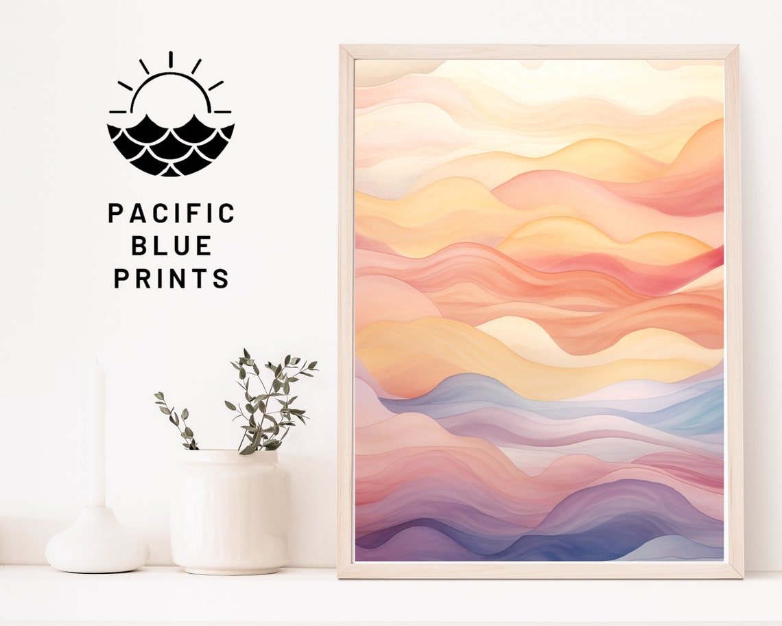 Abstract Sunset Wave Pattern Soft Pastel Ocean Wall Art Poster Print - Image 4
