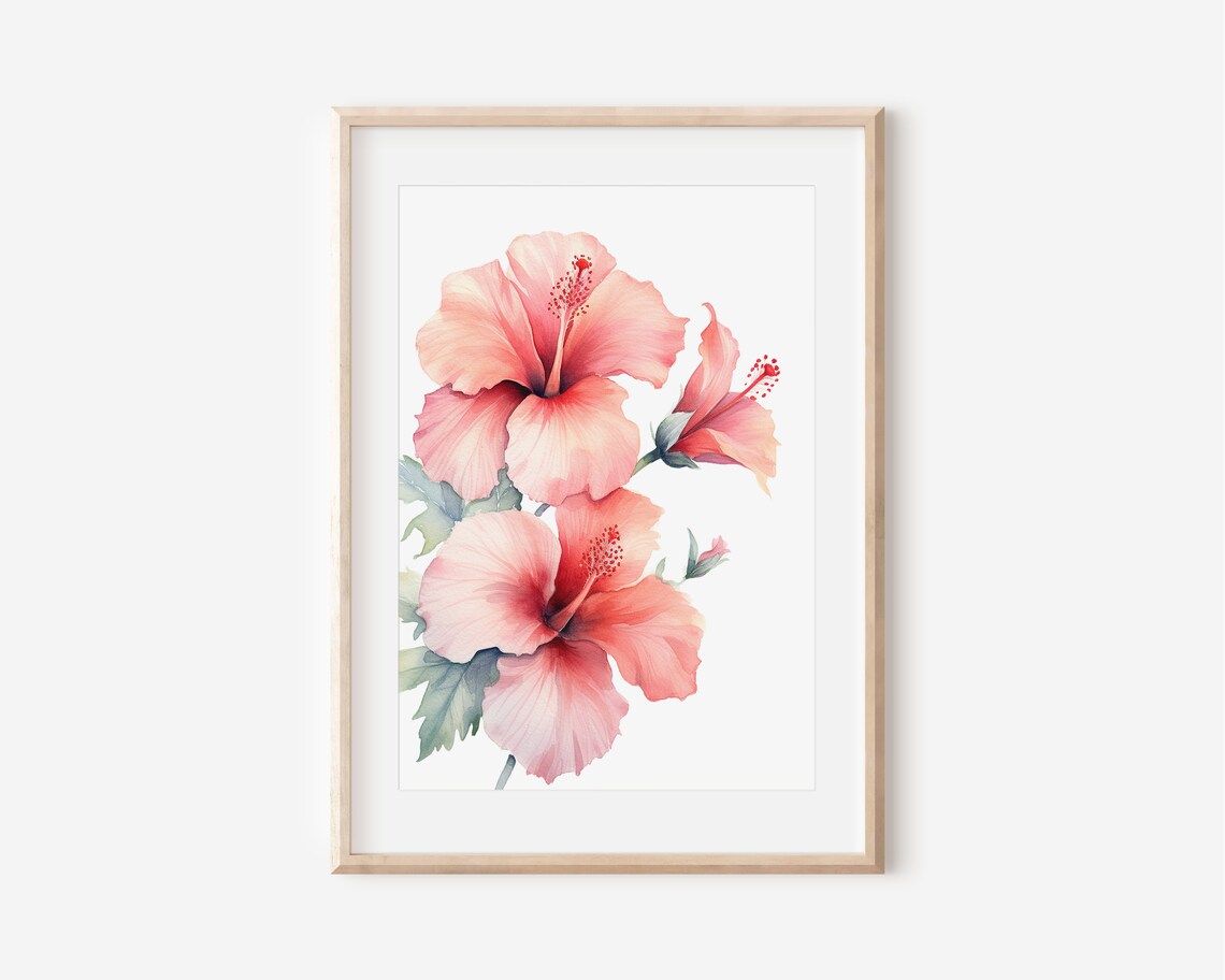Hibiscus Watercolor Art Print, Tropical Flower