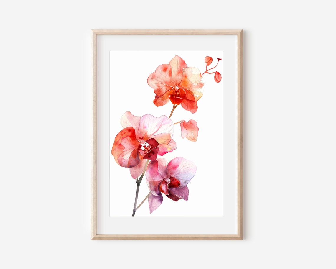 Pink Phalaenopsis Orchid Spray Watercolor Floral Elegance Wall Poster - Image 2