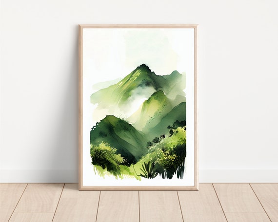 Hawaii Watercolor Coastal Art Print, Minimalist Boho