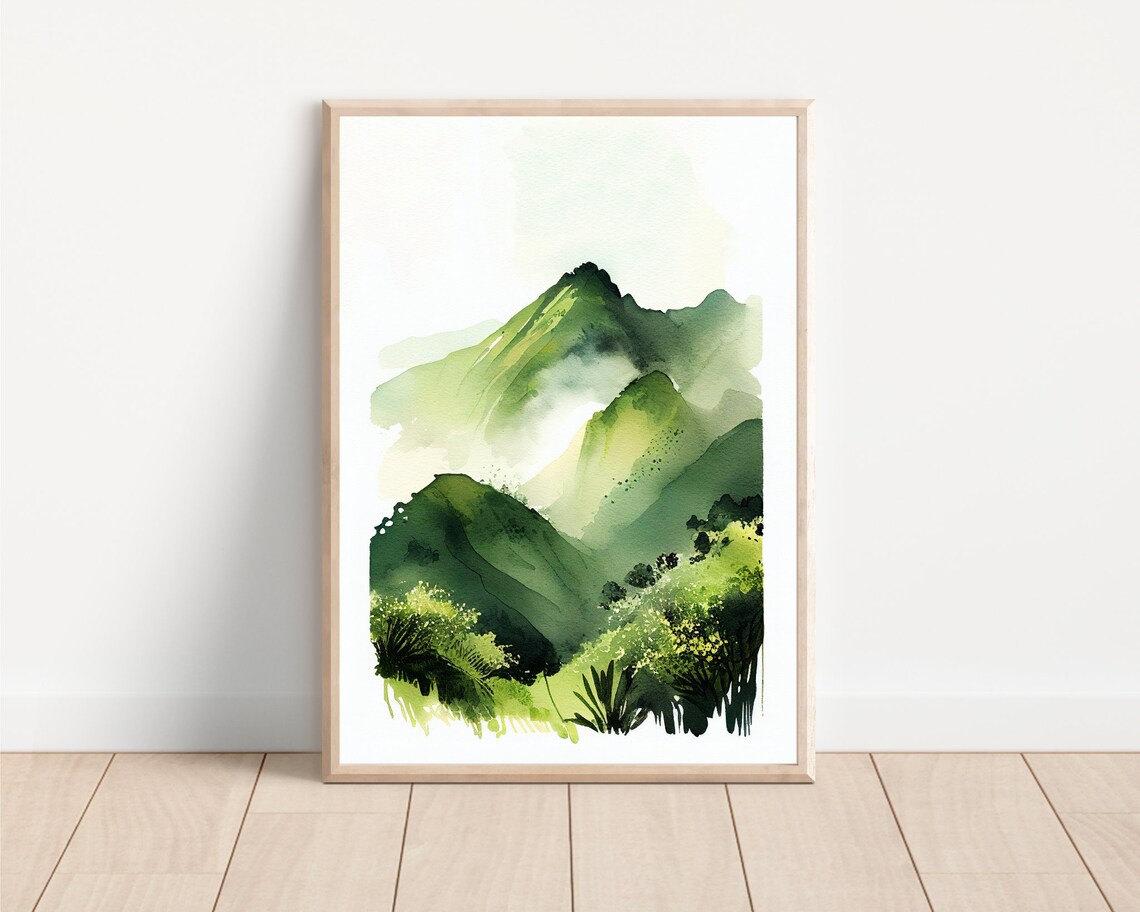 Hawaii Watercolor Coastal Art Print, Minimalist Boho