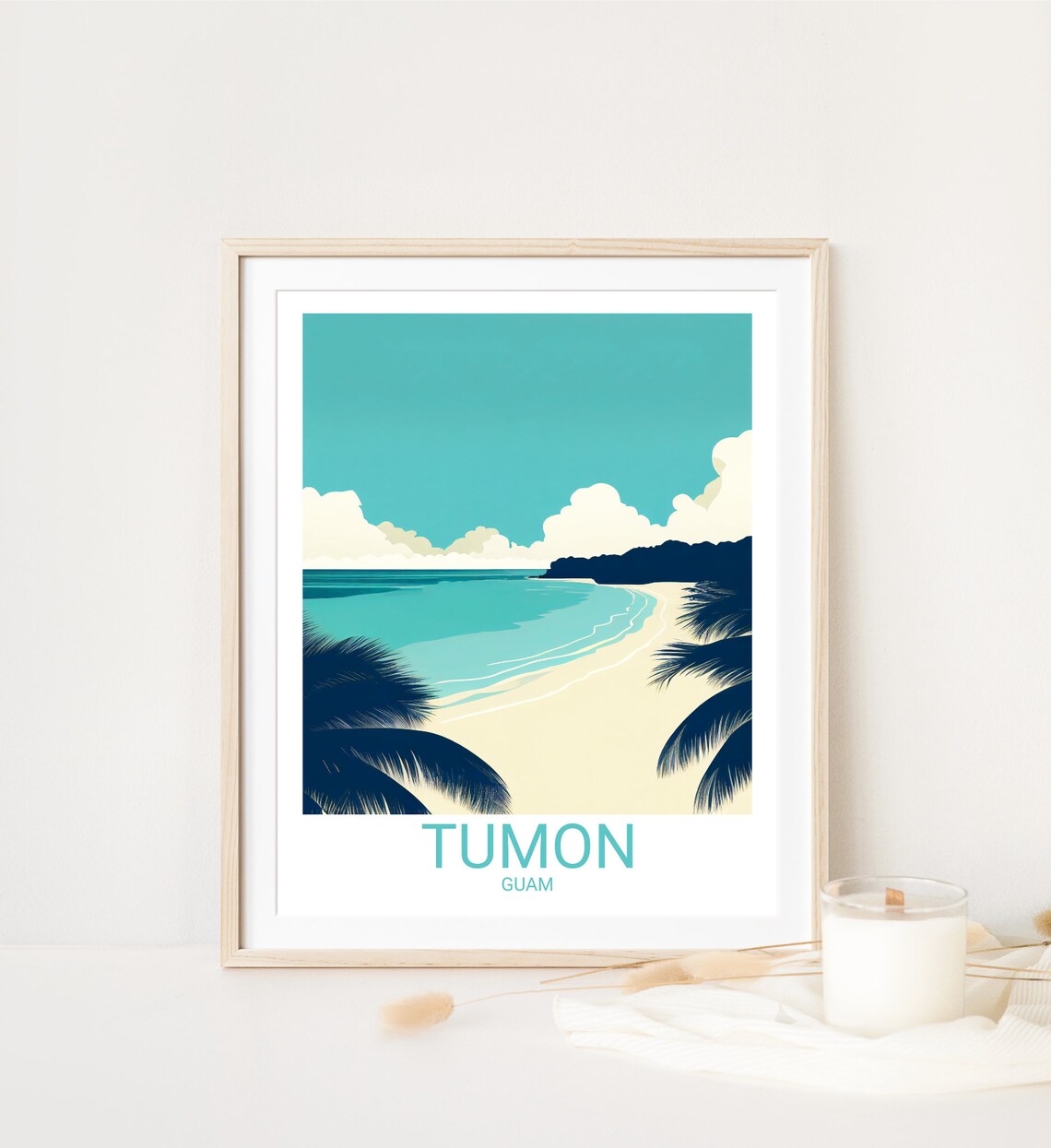 Tumon Guam Beach Retro Travel Poster Turquoise Lagoon Palm Art Print - Image 4