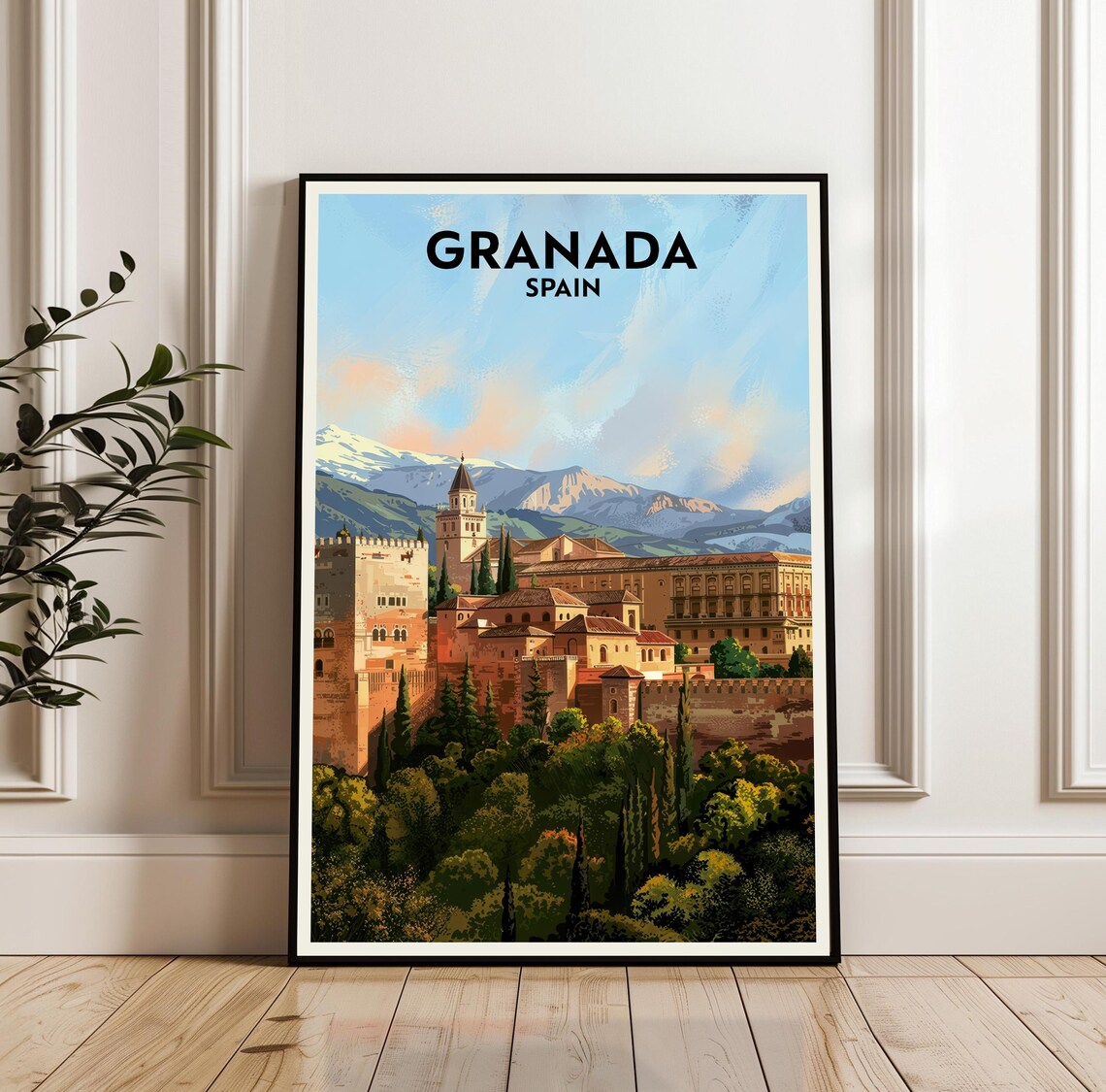 Granada Alhambra Palace Towers Sierra Nevada Spain Travel Poster