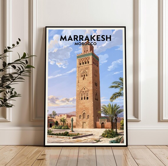 Marrakesh Morocco Koutoubia Mosque Minaret Classic Travel Poster