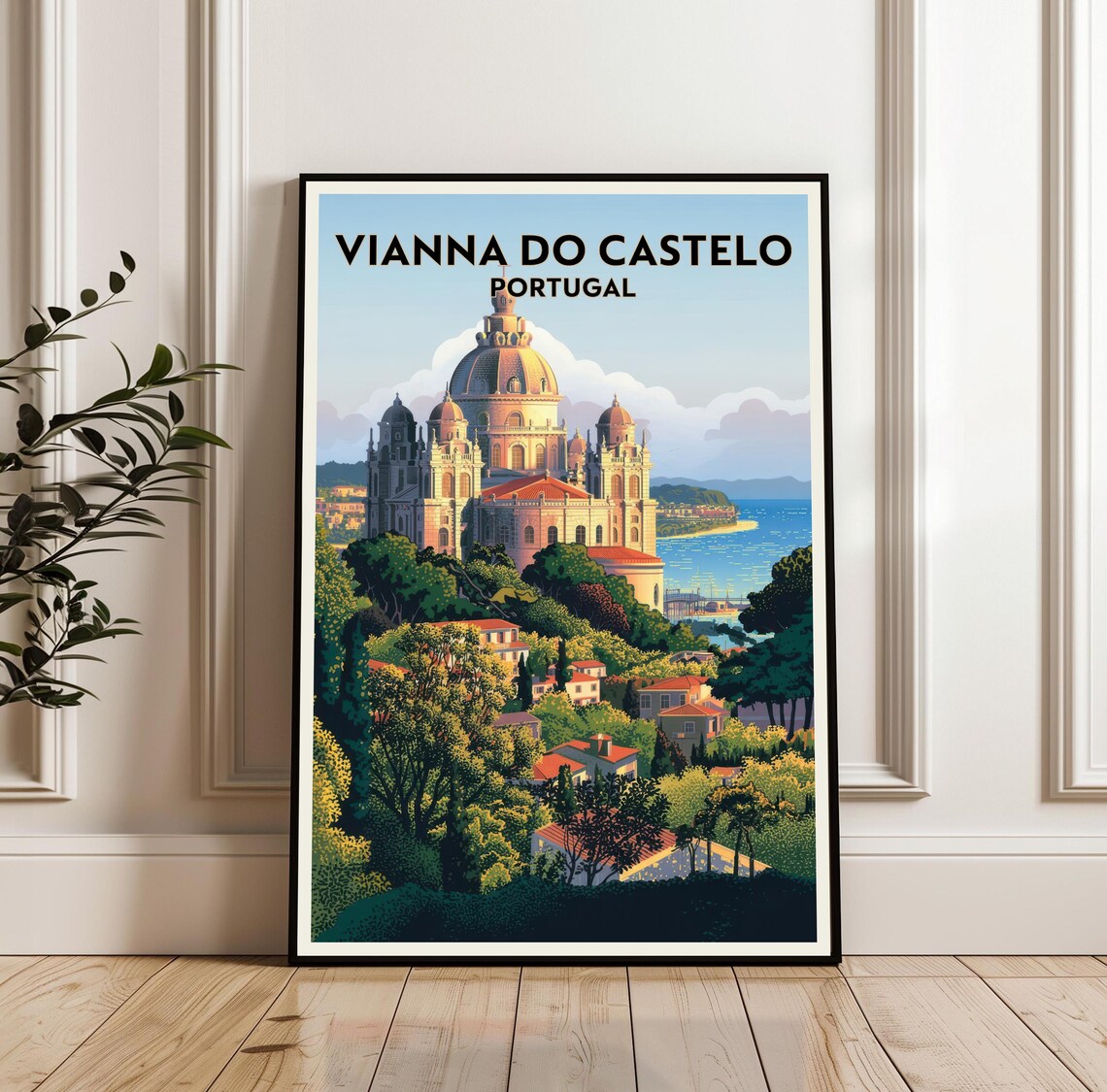 Vianna Do Castelo Portugal Church Hill Sea Retro Travel Poster