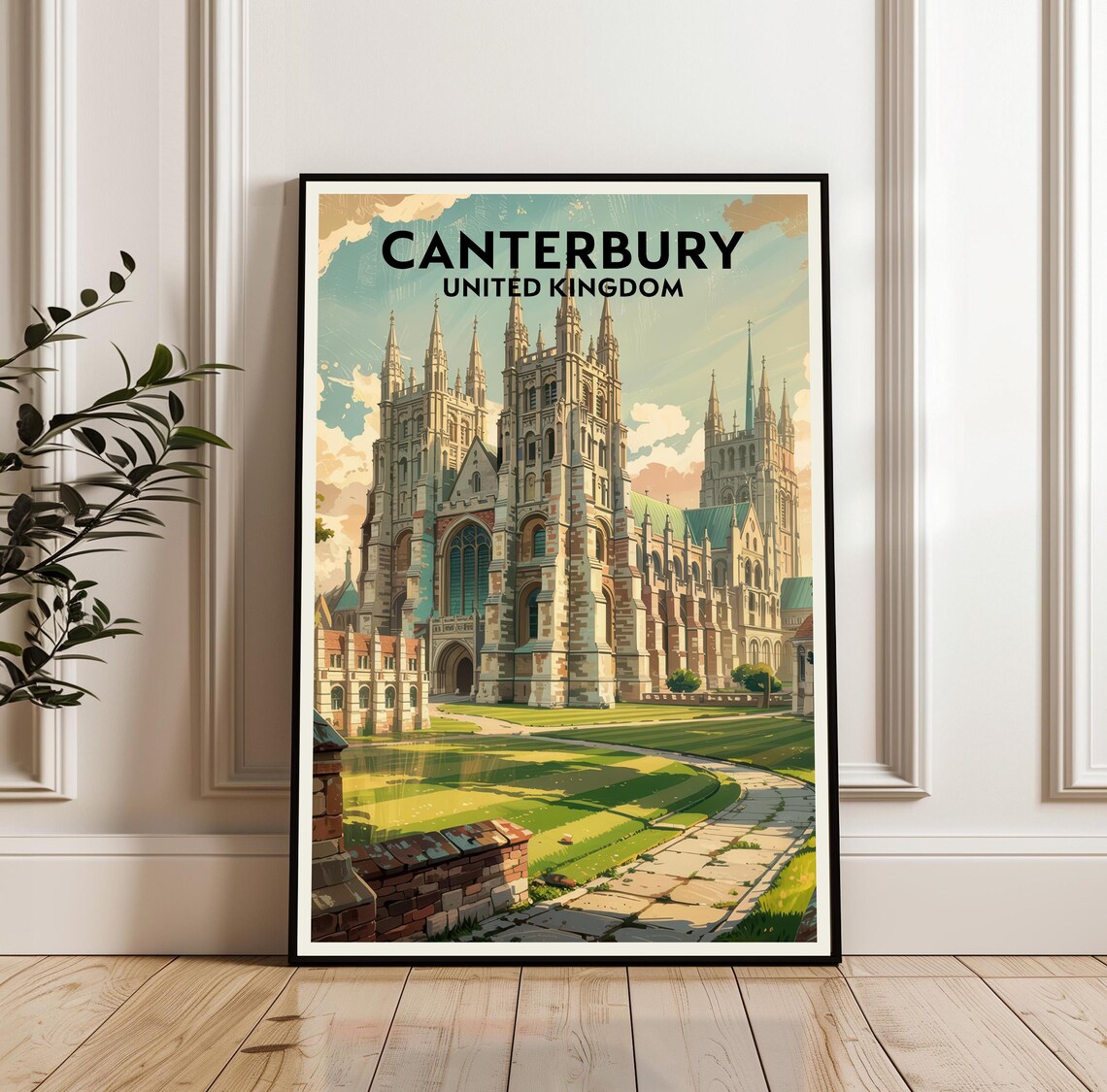 Canterbury United Kingdom Gothic Cathedral Vintage Travel Poster