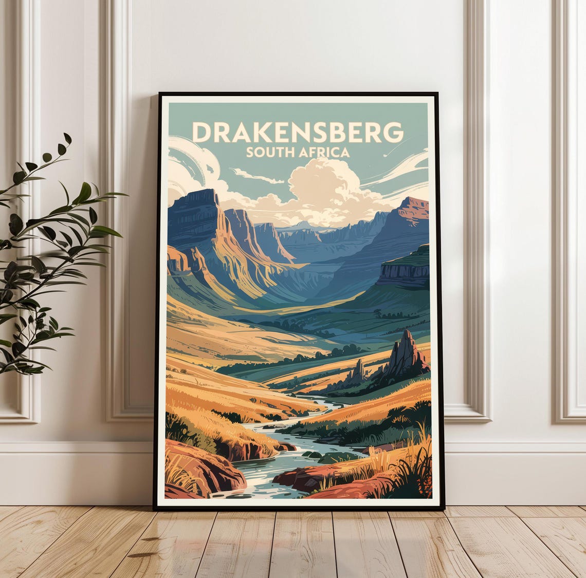 Drakensberg Mountains River Valley South Africa Travel Poster