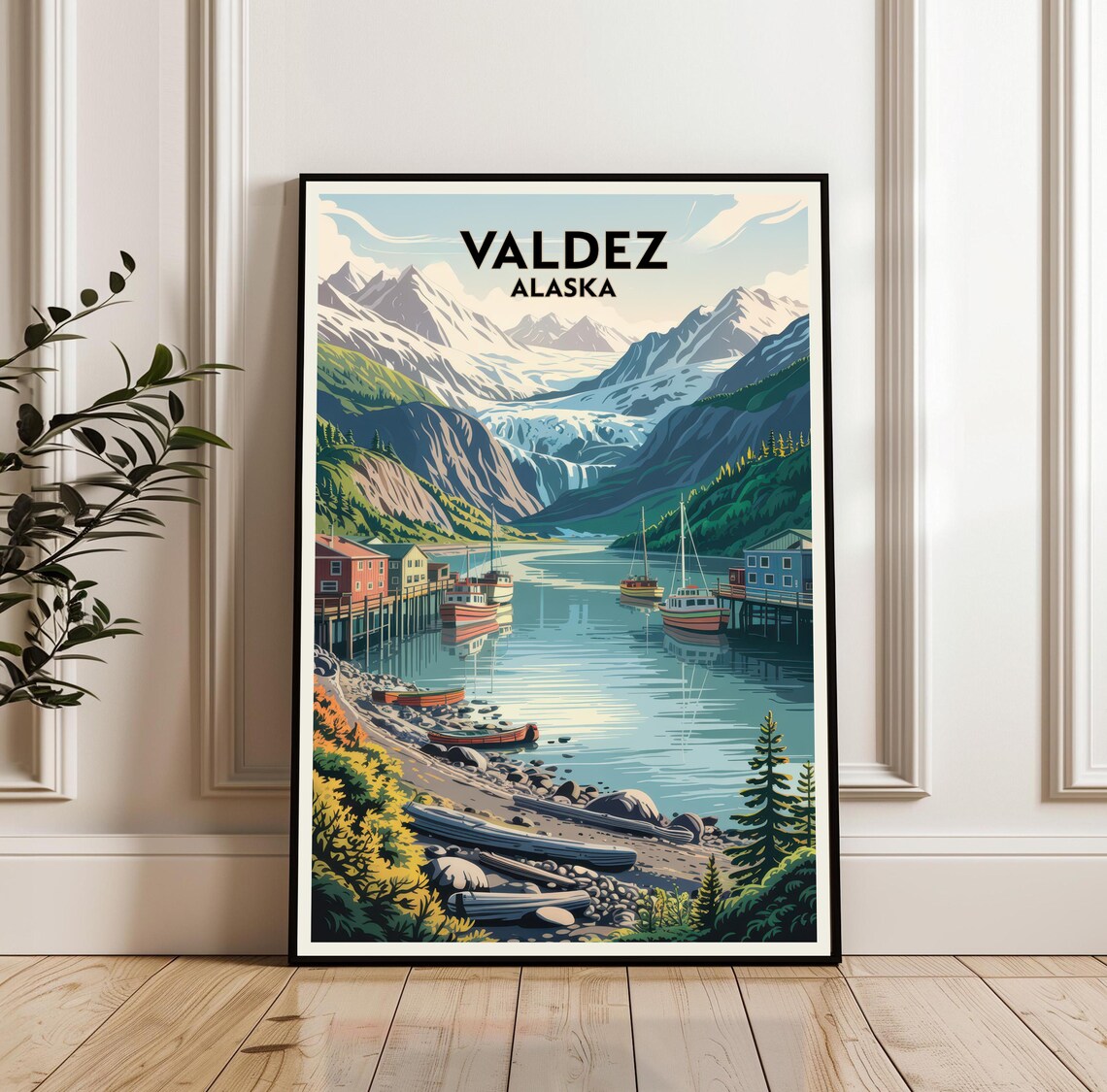 Valdez Alaska Glacier Bay Harbor Boats Retro Travel Art Print